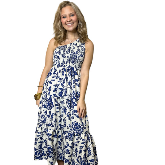 Azure Blossom One-Shoulder Dress