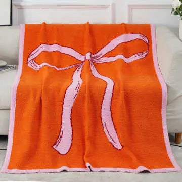 Plush Bow Reversible Blanket in Tangerine