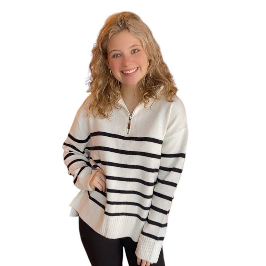 Quarter Zip Up Stripe Pullover