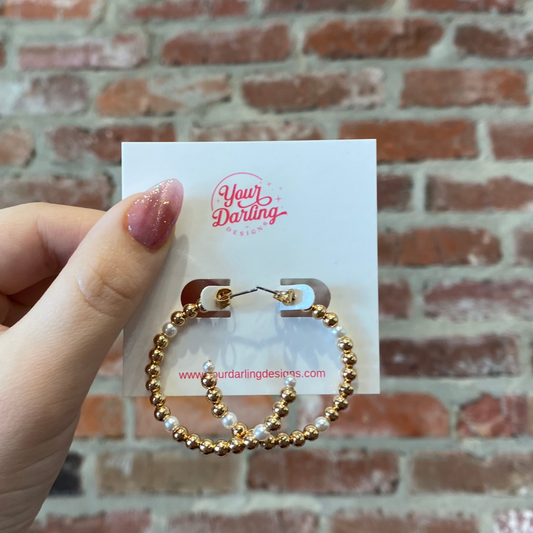 Gold Pearl Hoops