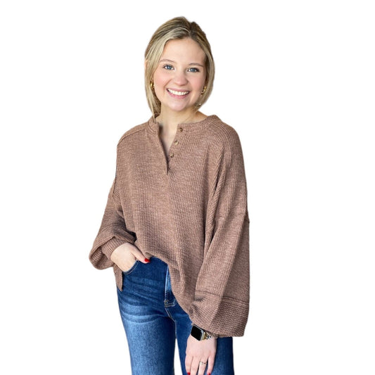 Relaxed Rib Henley Top