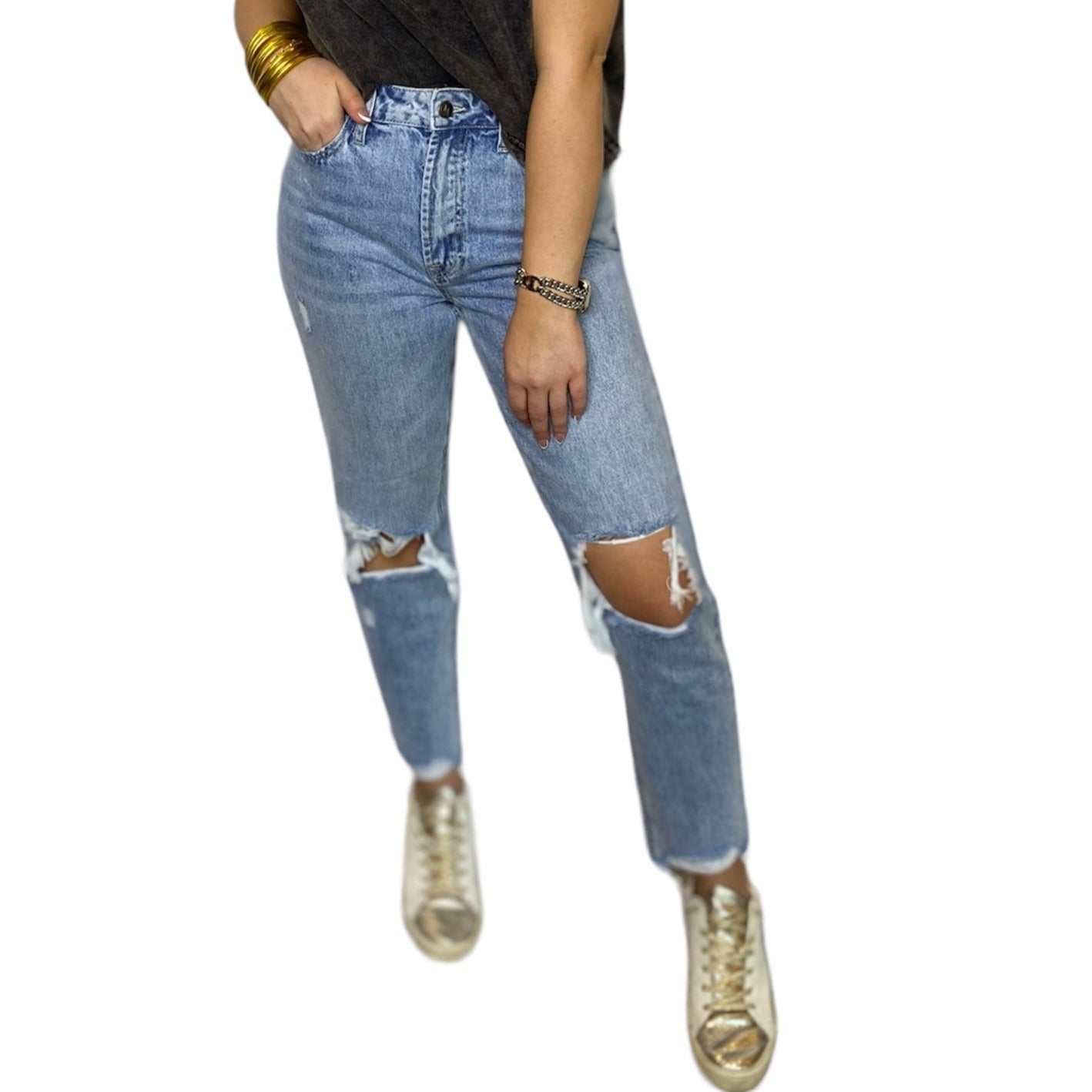 High Rise Boyfriend Ripped Jean