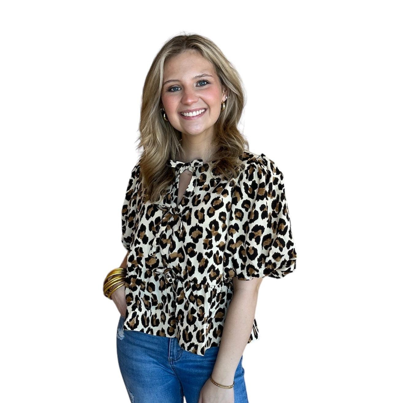 Leopard Bubble Sleeve Top